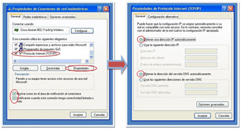 GUIA WIFIJEREZ - FAQ'sEn caso de que la información proporcionada por su equipo no coincida, deberá asegurarse de que su equipo está configurado para obtener una IP automáticamente. para acceder a esta pantalla haga 'clic' con el botón derecho del ratón sobre el icono de su 'Conexión de red Inalámbrica' y selecciones la opción 'Propiedades'.